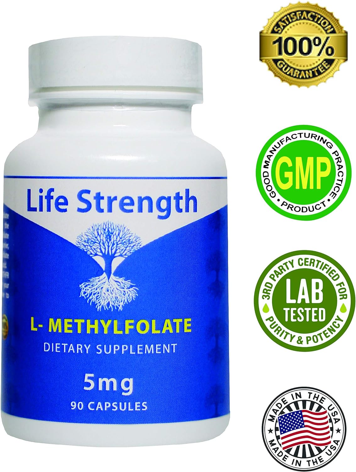 L-Methylfolate 5 MG, Optimized & Highly Bioactive Methyl Folate, 5-MTHF , 90 Capsules