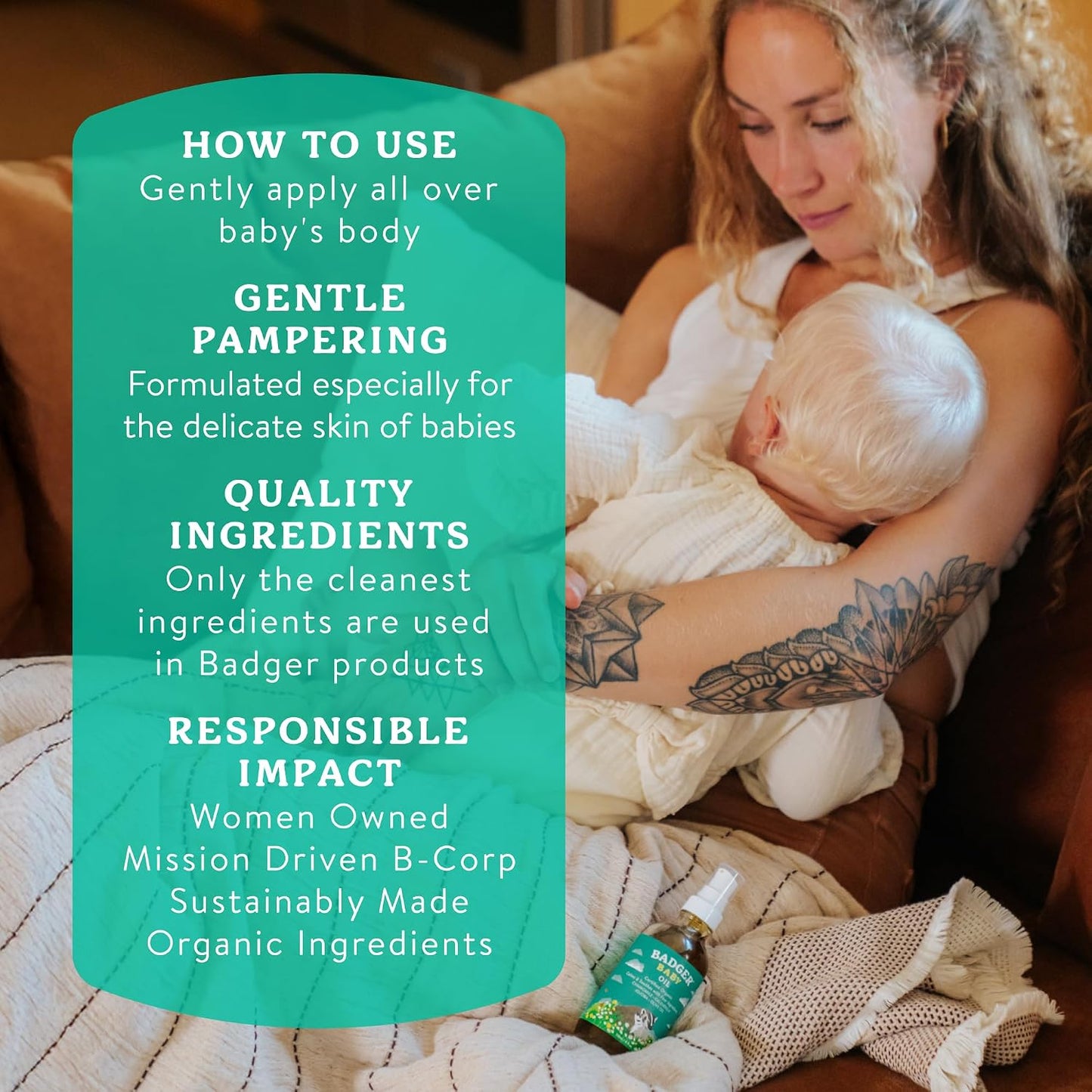 Badger Baby Oil, 100% Organic -  4 fl oz Glass Bottle