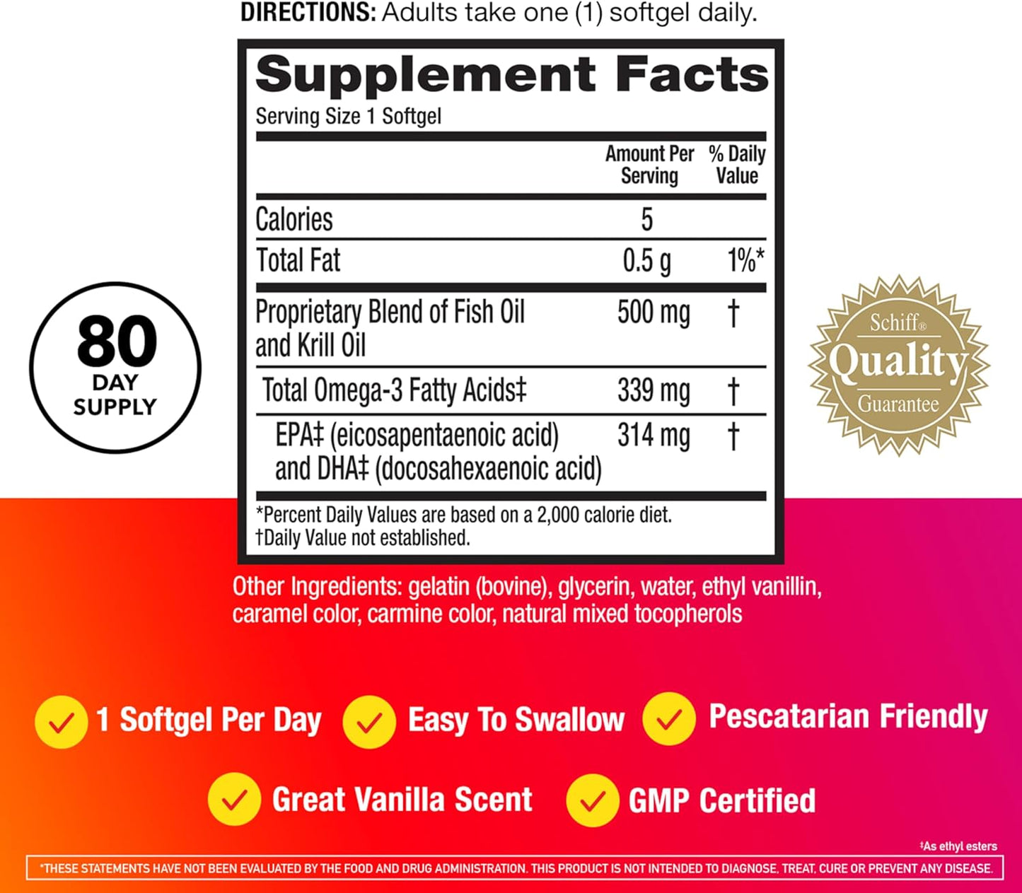 Megared Omega 3 Fish Oil & Antarctic Krill Oil Softgels for Brain, Heart, Joints & Eye Support, (80 Count Bottle)