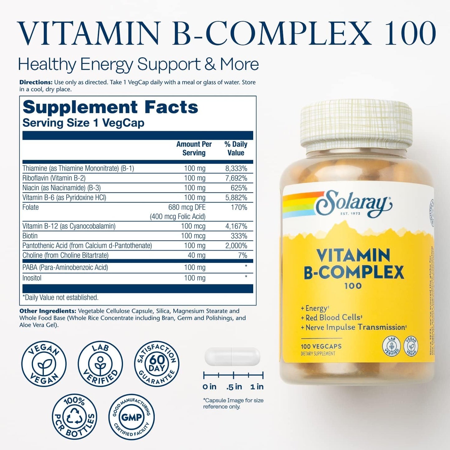SOLARAY Vitamin B-Complex  Healthy Energy 100 Count