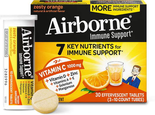 Airborne Vitamin C 1000mg  Zesty Effervescent 30 Tablets(Pack of 3)