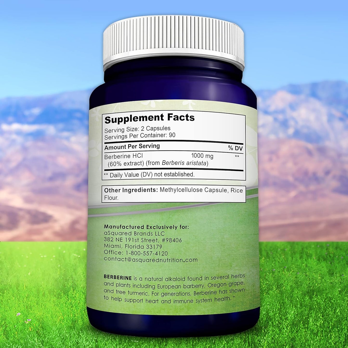 aSquared Nutrition Pure Berberine 1000mg Supplement - 180 Veggie Capsules