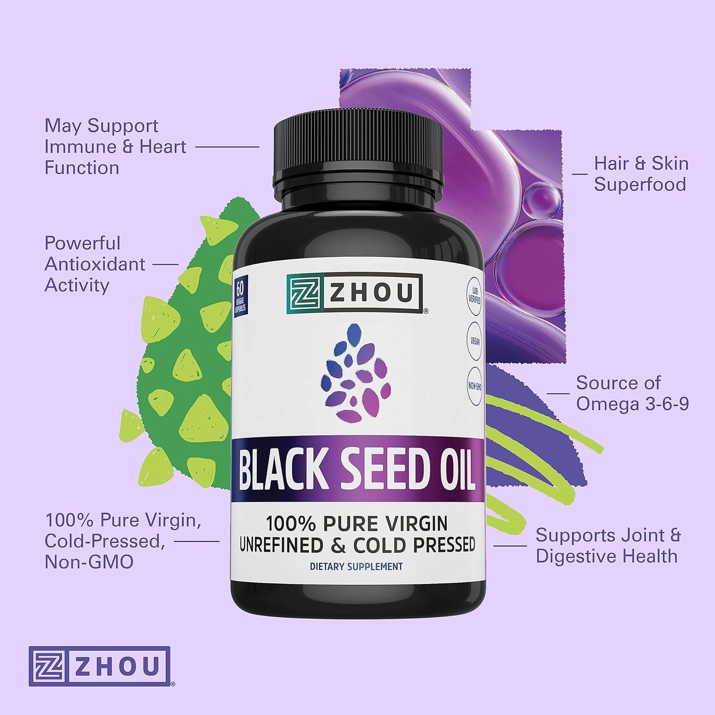 Zhou Nutrition Black Seed Oil Capsules,Virgin, Cold Pressed  60 Capsules