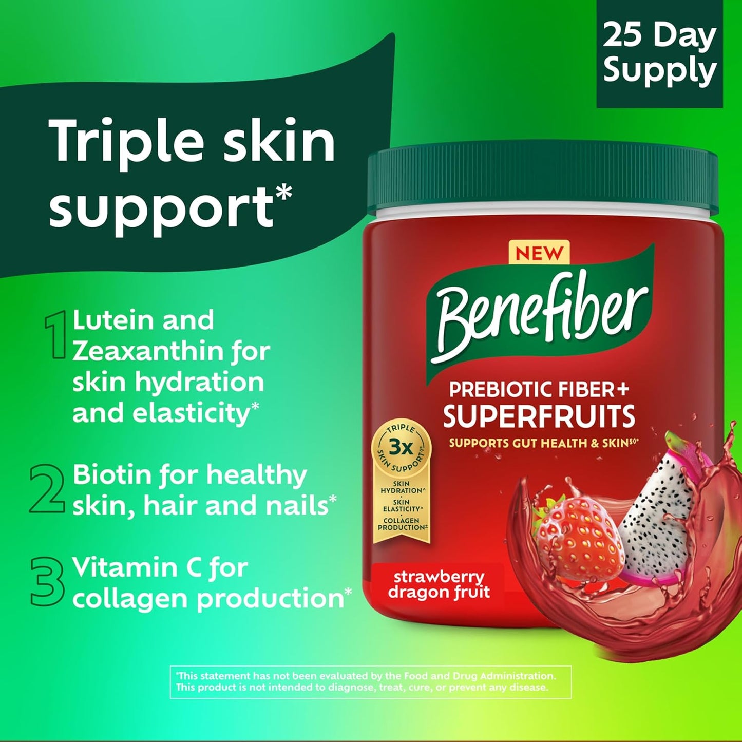Benefiber Prebiotic Fiber + Superfruits  Strawberry Dragon Fruit Flavor - 8.8 oz