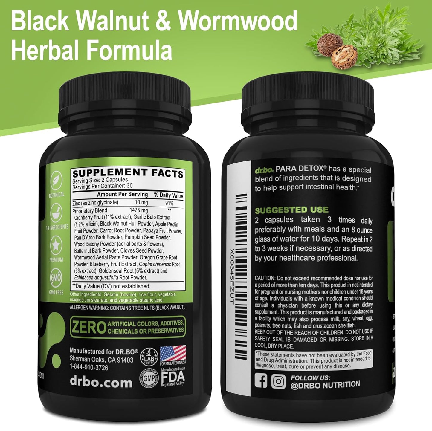 DR. BO Gut Health Herbal Support - 18 Ingredients Cranberry - 60 Capsules