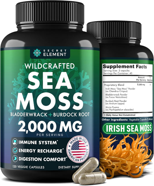 Sea Moss Capsules  - Superfood Sea Moss Supplements w/Raw Sea Moss Powder - 120 count