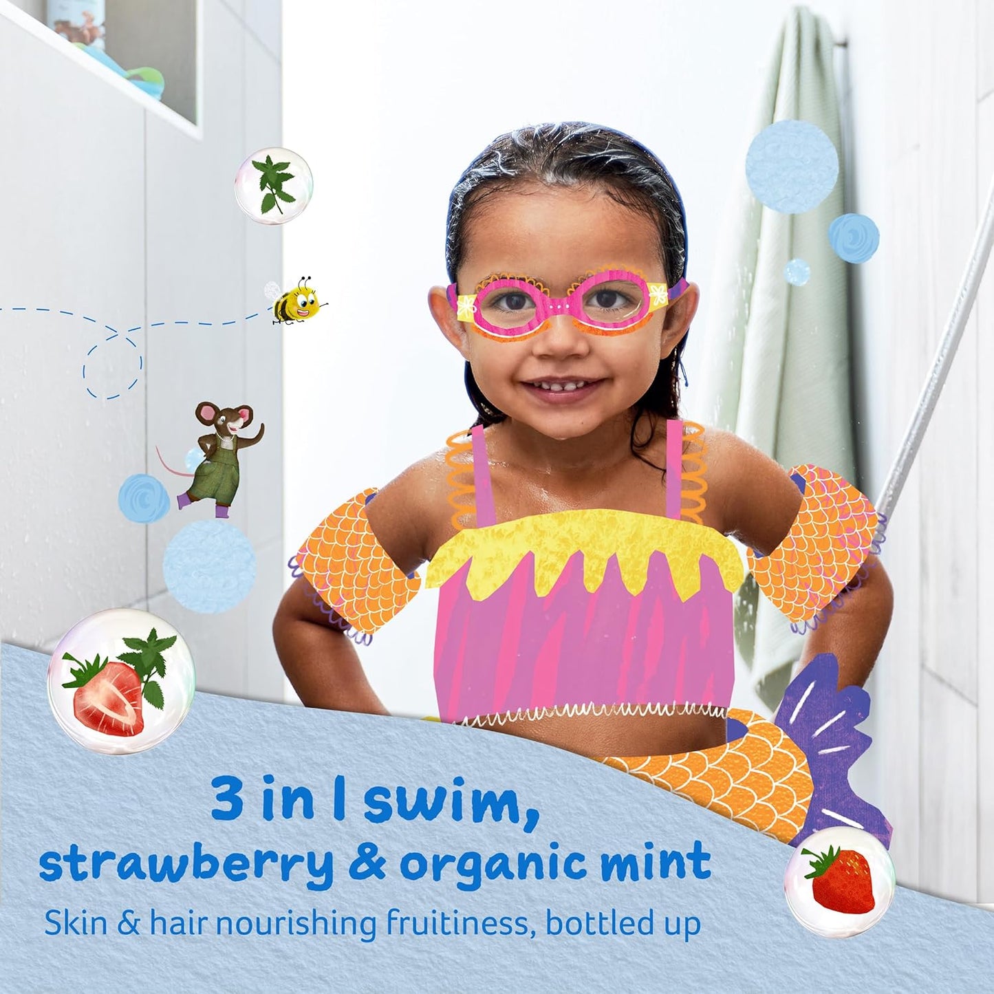 Childs Farm, Kids 3 in 1 Swim, Strawberry and Organic Mint, Body Wash - 8.4 Fl Oz
