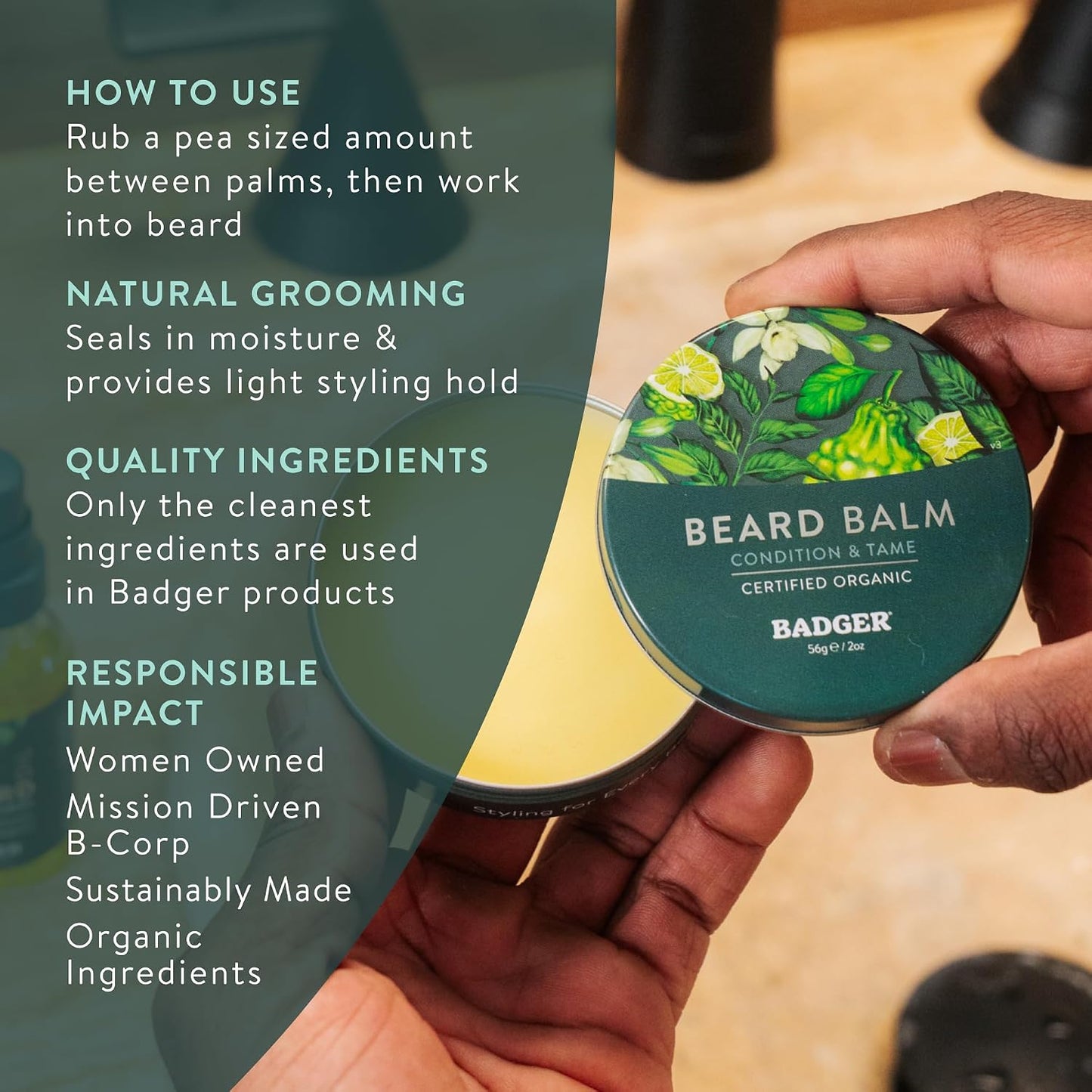 Badger Organic Beard Balm - Facial Hair & Mustache, 2 oz