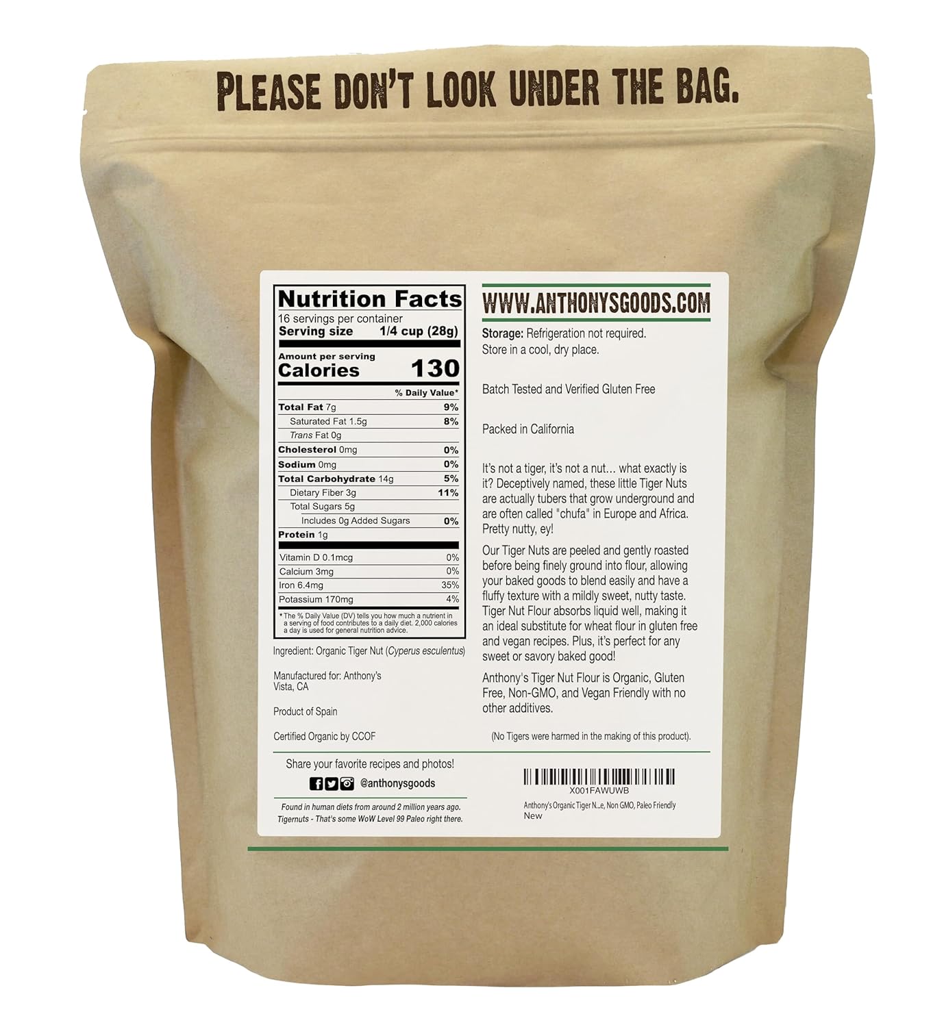 Anthony's Organic Tiger Nut Flour, 1 lb