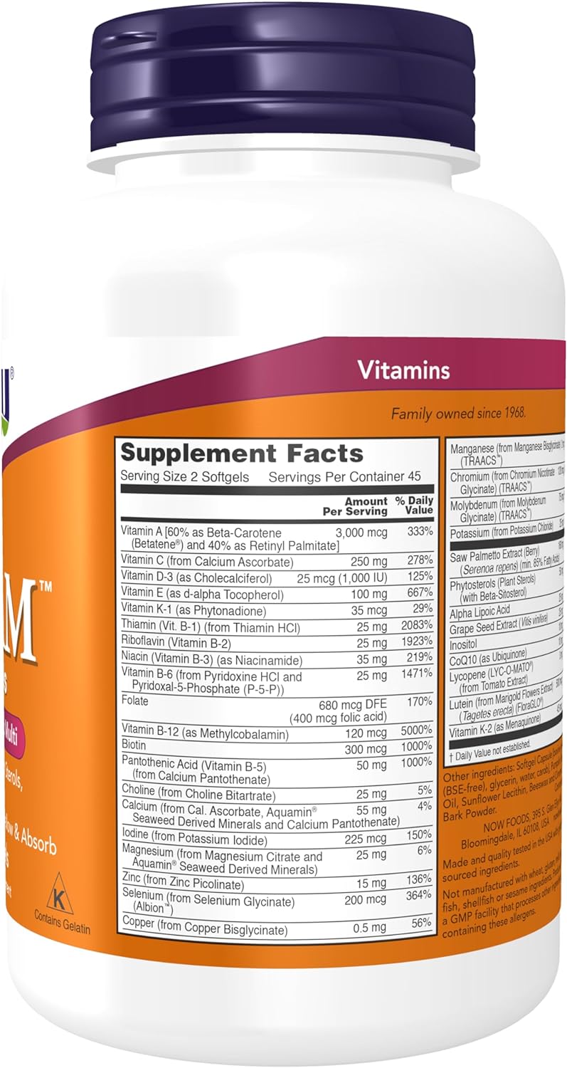 NOW Supplements, ADAM™ Men's Multivitamin with Saw Palmetto, 90 softgels