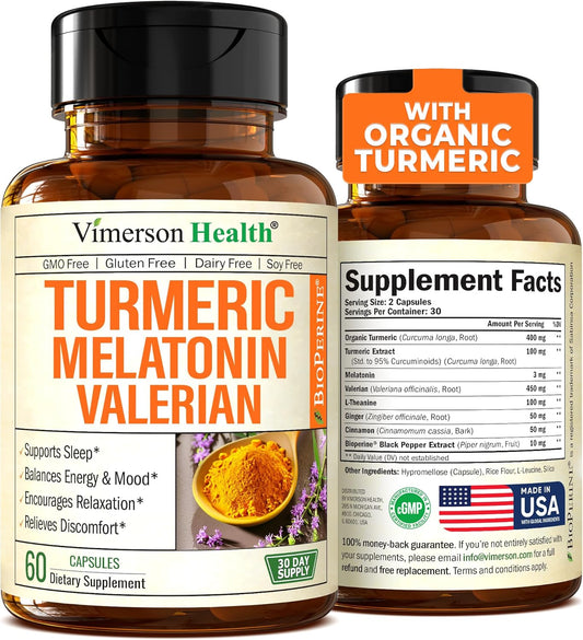 Turmeric, Melatonin & Valerian Root Sleep Aid Supplement - 60 capsules