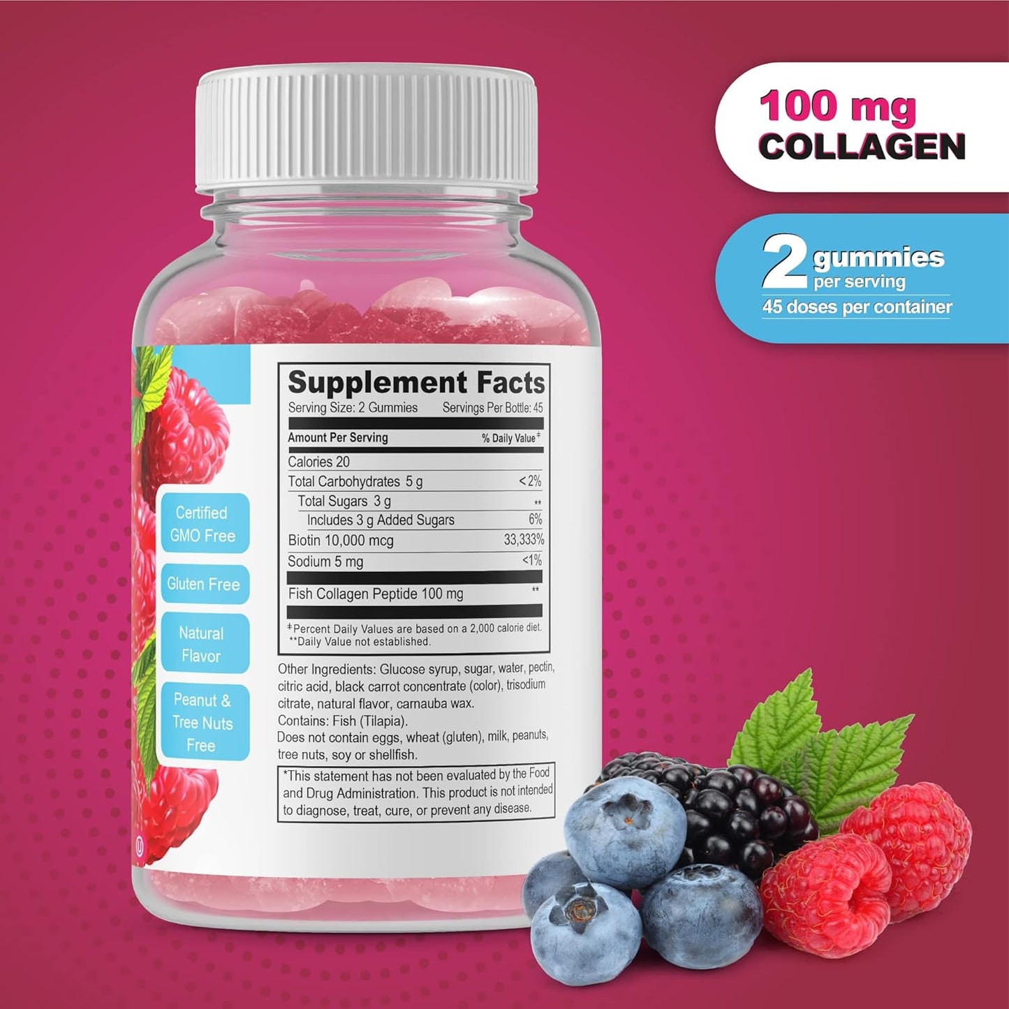 DOCTORS FINEST Collagen and Biotin 10000mcg -90 Gummies
