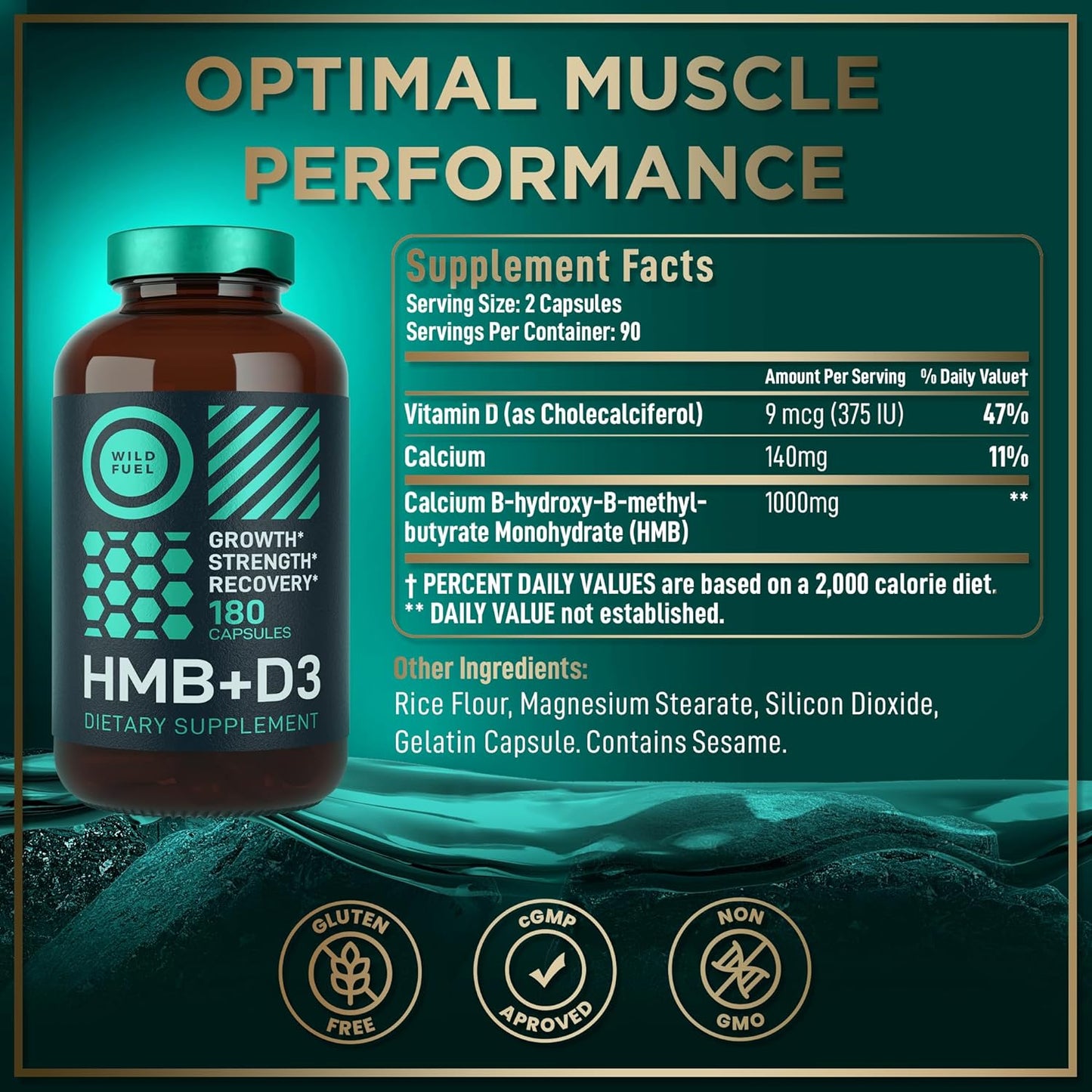 HMB and Vitamin D3 Supplement Capsules -180 Capsules