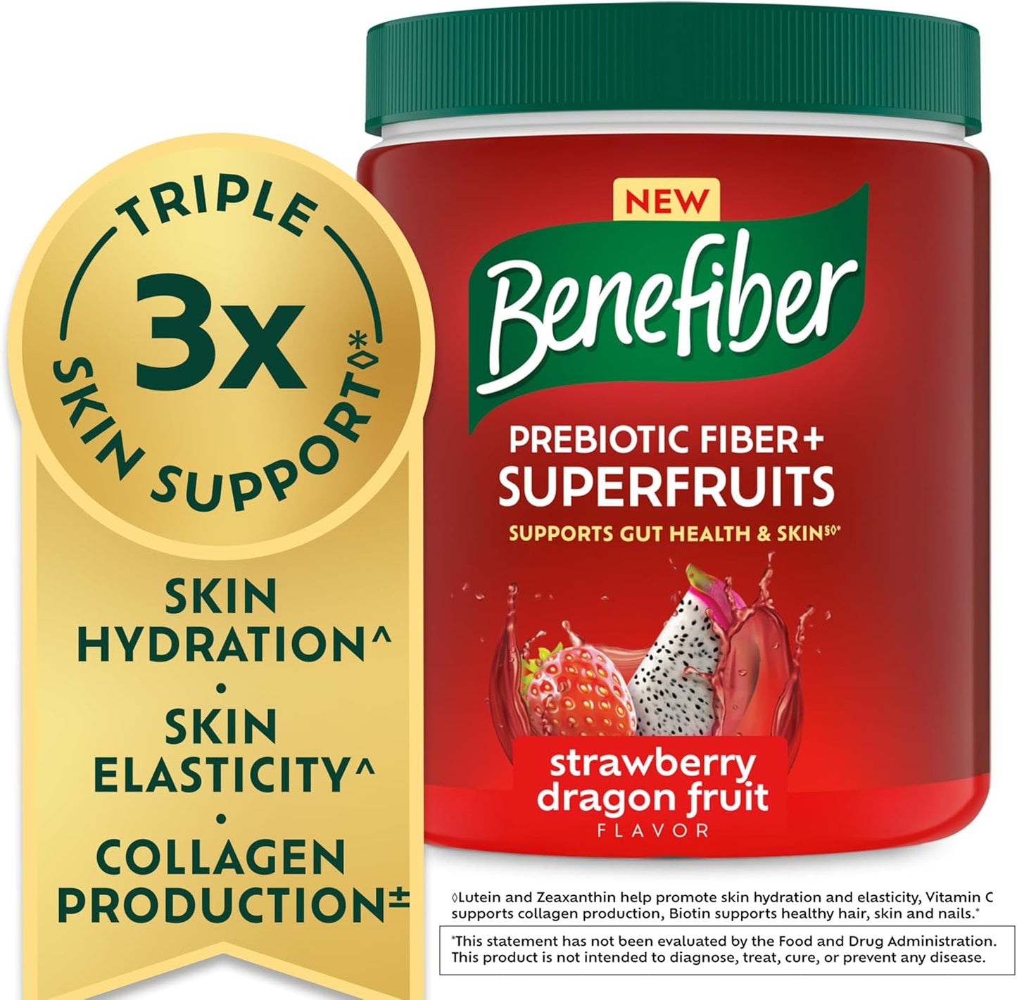 Benefiber Prebiotic Fiber + Superfruits  Strawberry Dragon Fruit Flavor - 8.8 oz