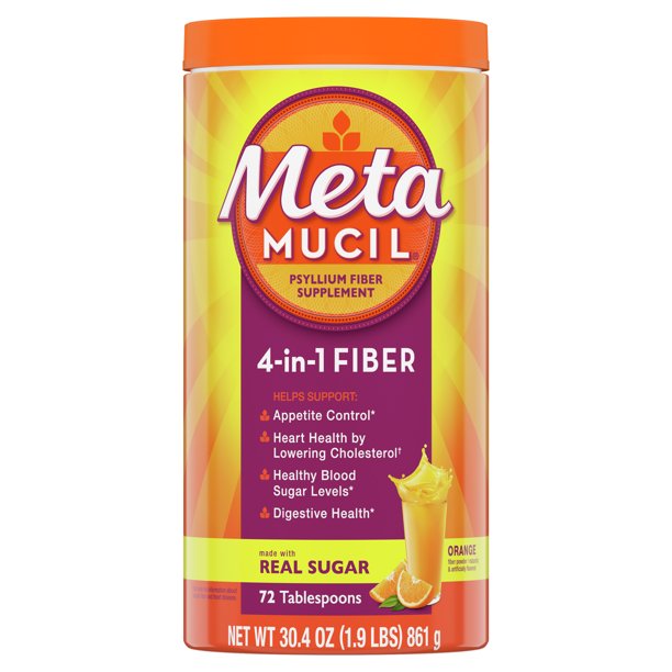 Metamucil Psyllium Fiber Supplement Powder, Sugar, Orange, 72 Tbsp