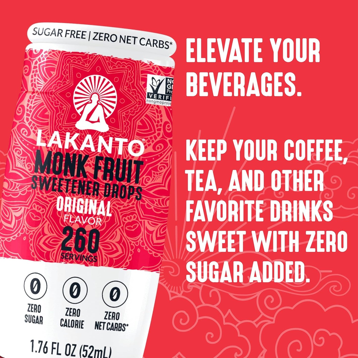 Lakanto Liquid Monk Fruit Extract Drops, Original - 1.76 Fl Oz