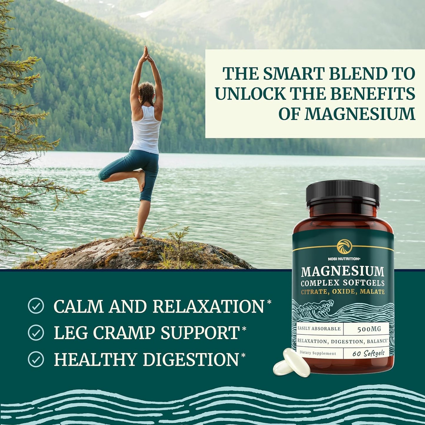 Triple Magnesium Softgels Citrate, Malate, & Oxide  Highly Absorbable 60 count