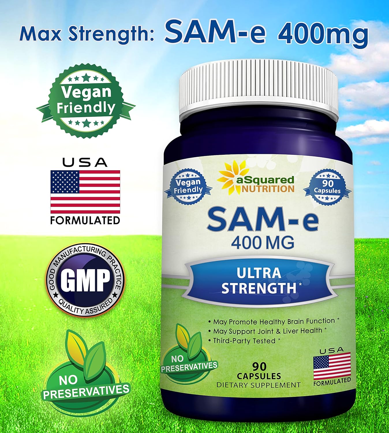 aSquared Nutrition SAM-e 400mg Supplement - 90 Capsules
