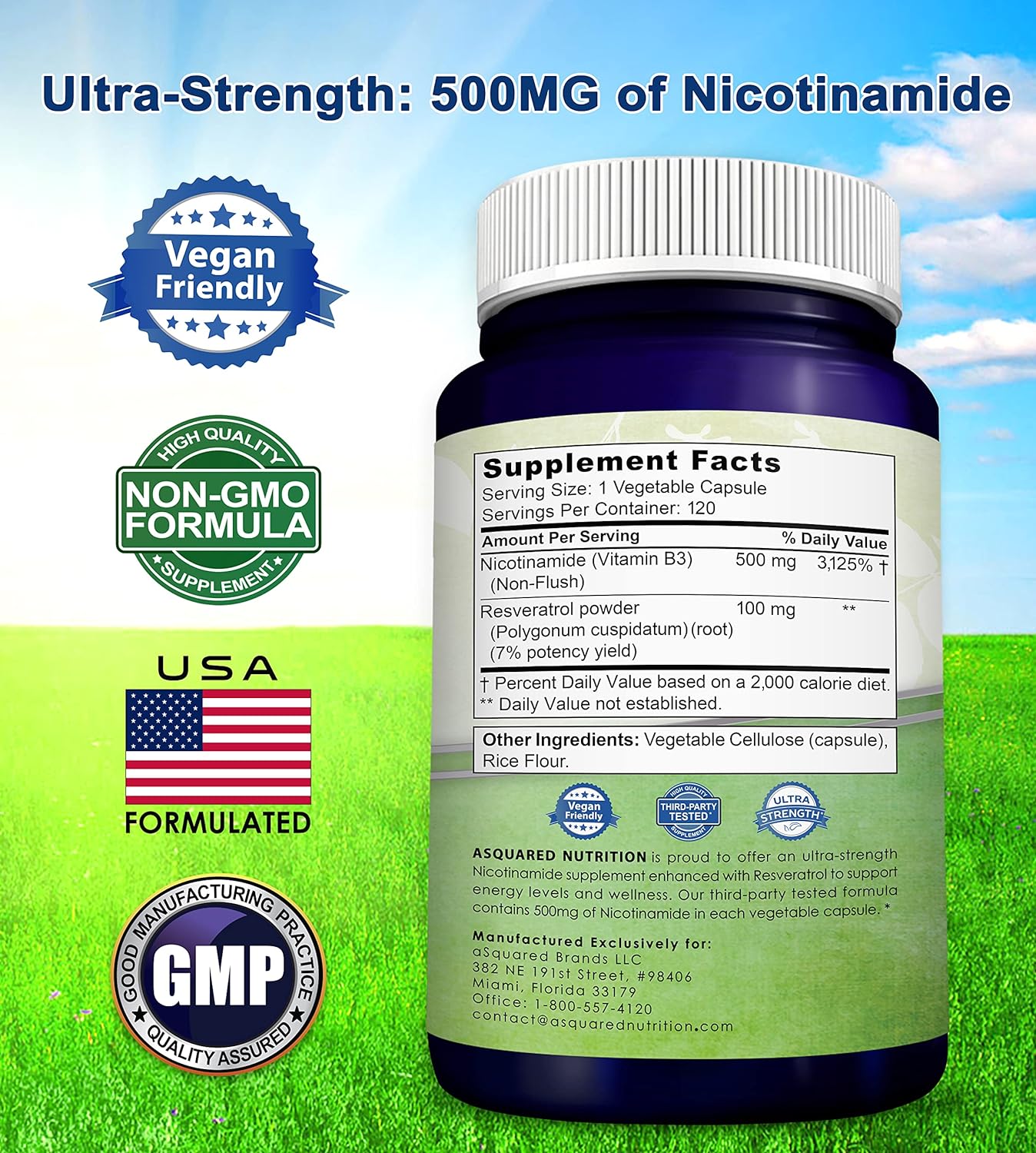 aSquared Nutrition Nicotinamide with Resveratrol - 120 Veggie Capsules