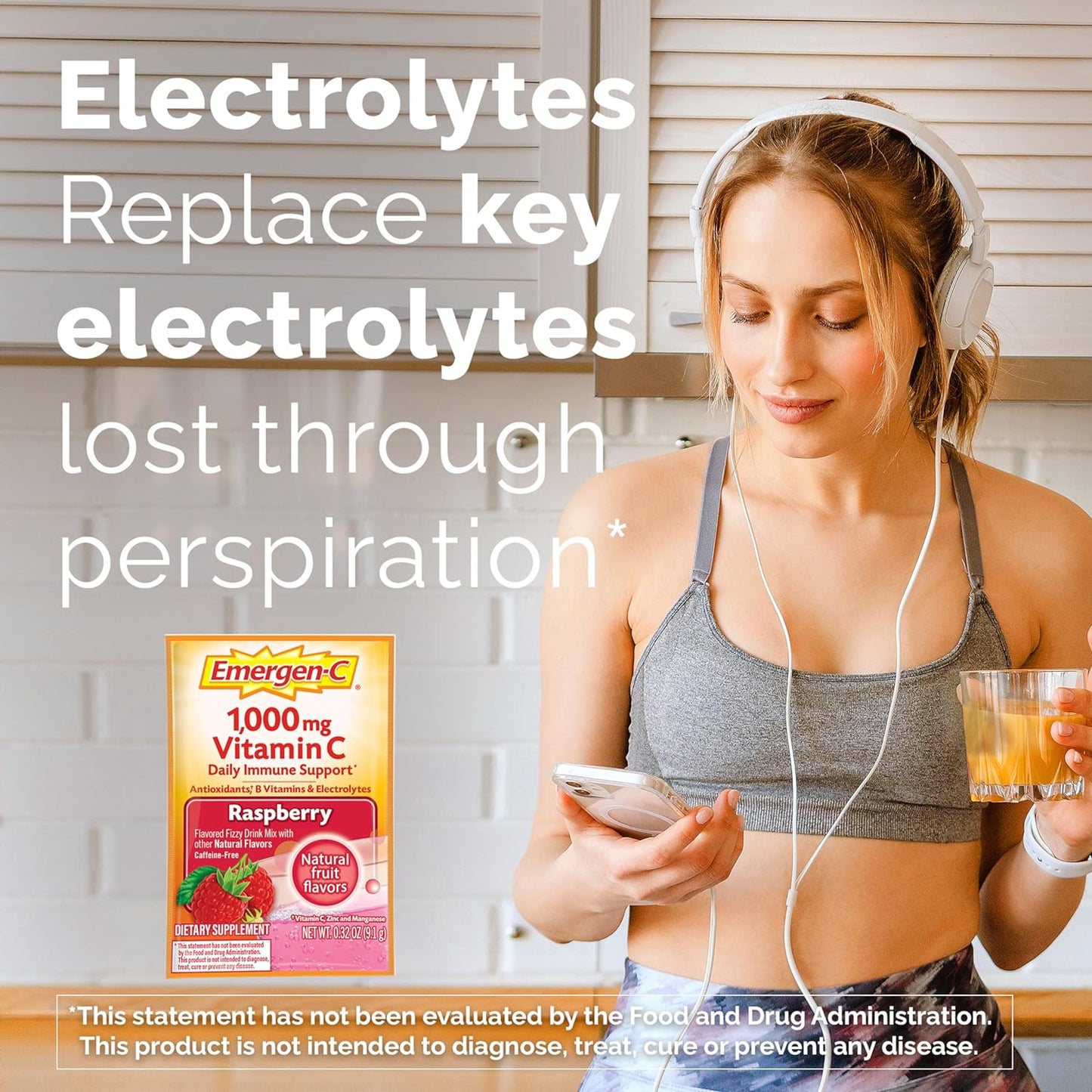 Emergen-C 1000mg Vitamin C Powder, with Antioxidants, B Vitamins and Electrolytes, Supplements for Immune Support, Caffeine Free Fizzy Drink Mix, Raspberry Flavor - 30 Count