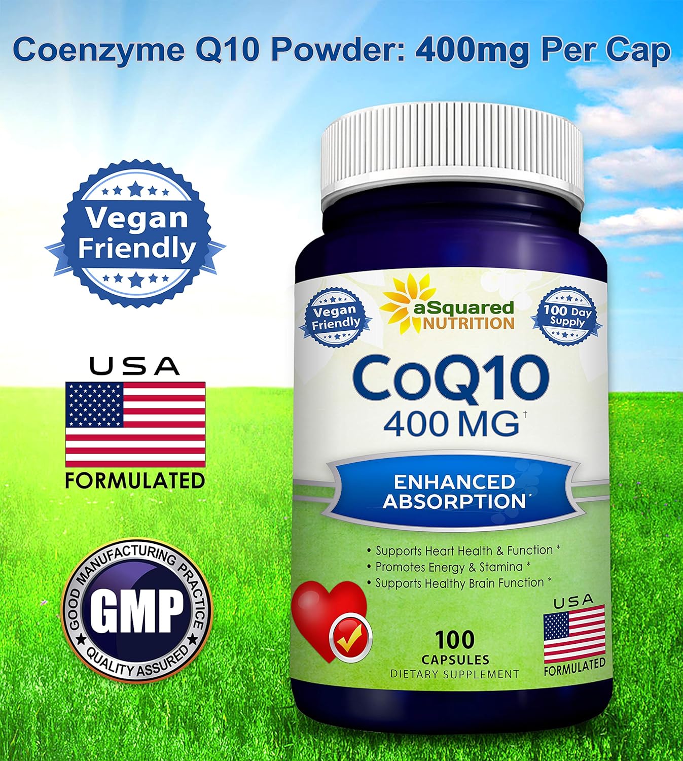 aSquared Nutrition CoQ10 400mg Max Strength, 100 Veggie Capsules