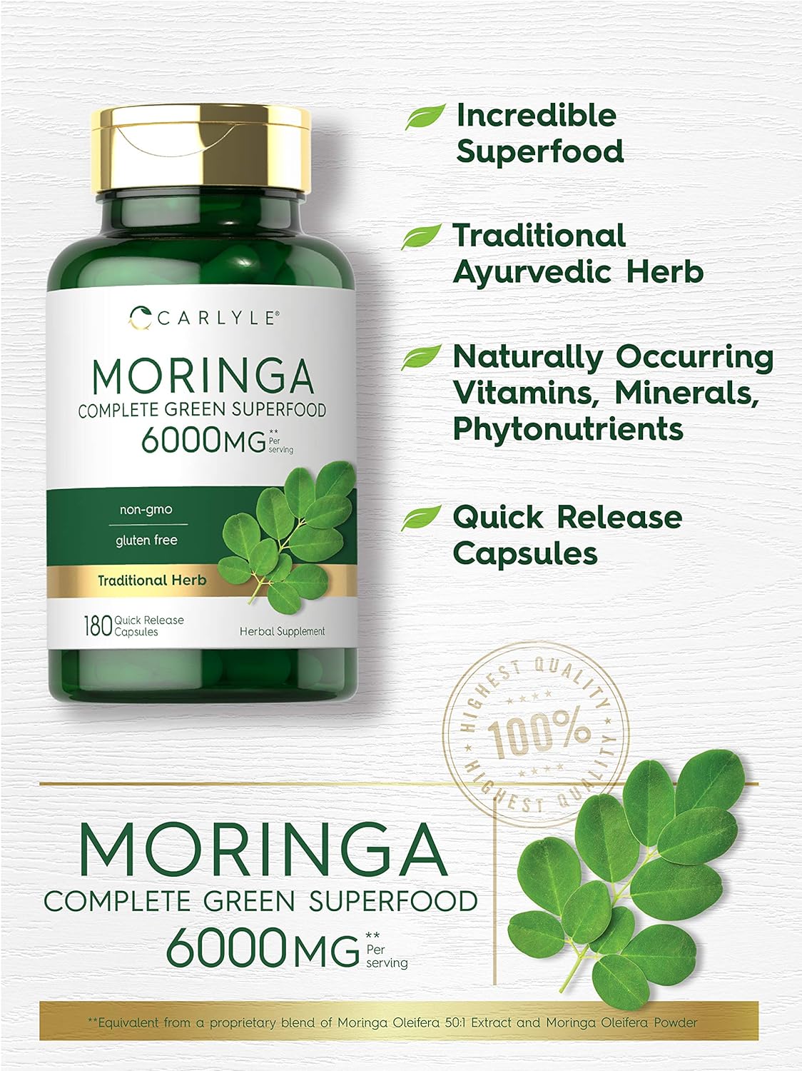 Carlyle Moringa Complete Green Superfood  Oleifera 180 Capsules