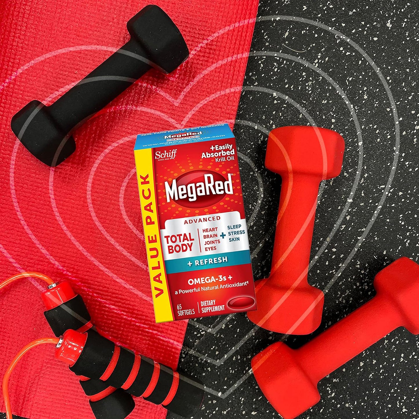 Megared Omega-3 Blend Total Body + Refresh 500mg Softgels, (65 Count in a Bottle)