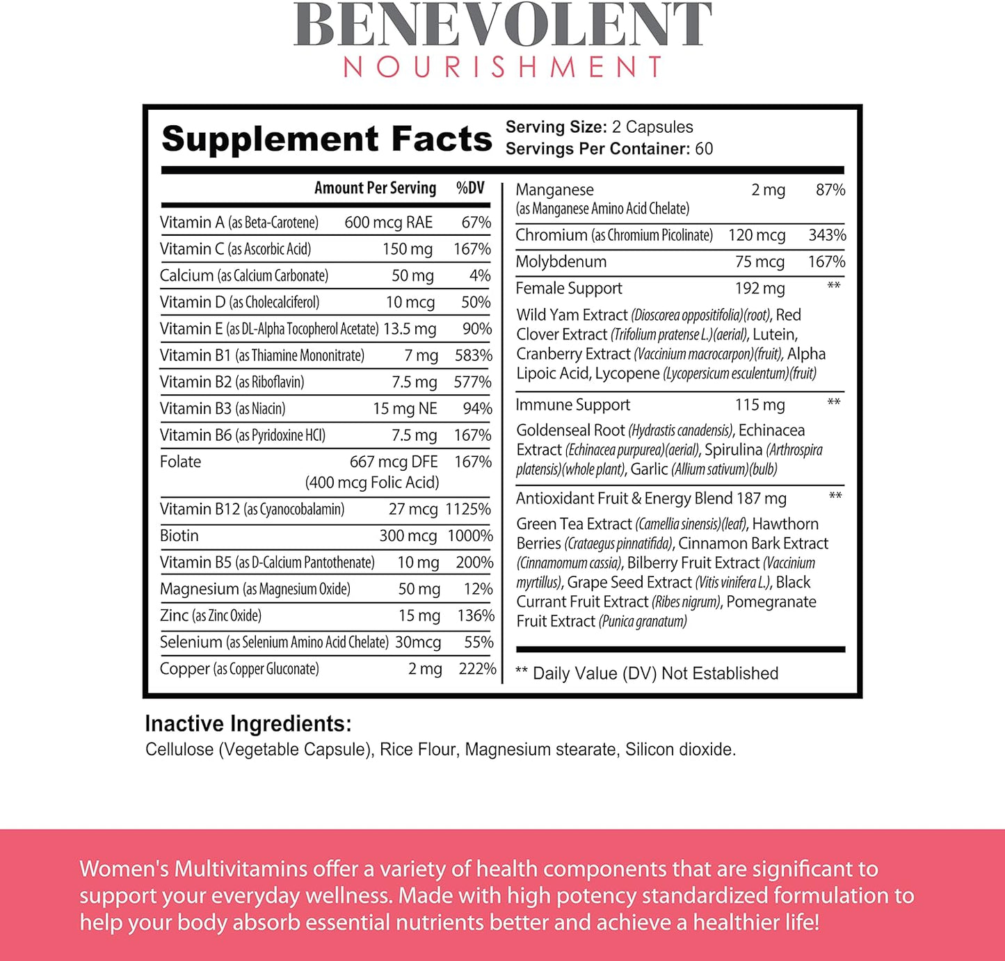 Multivitamin for Women - Supplement for Energy, Immunity, & Female Support  - 120 Capsules