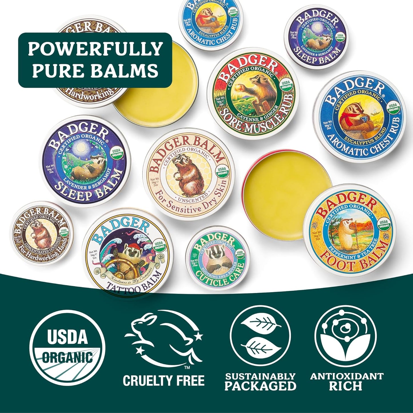 Badger Balm Unscented, 100% Organic Olive Oil & Beeswax - 2 oz Tin