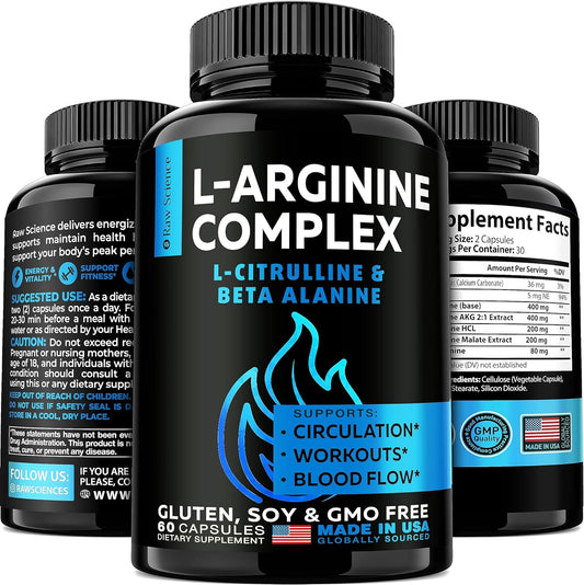 L-Arginine L-Citrulline Supplement, Nitric Oxide Booster, Performance 60 count