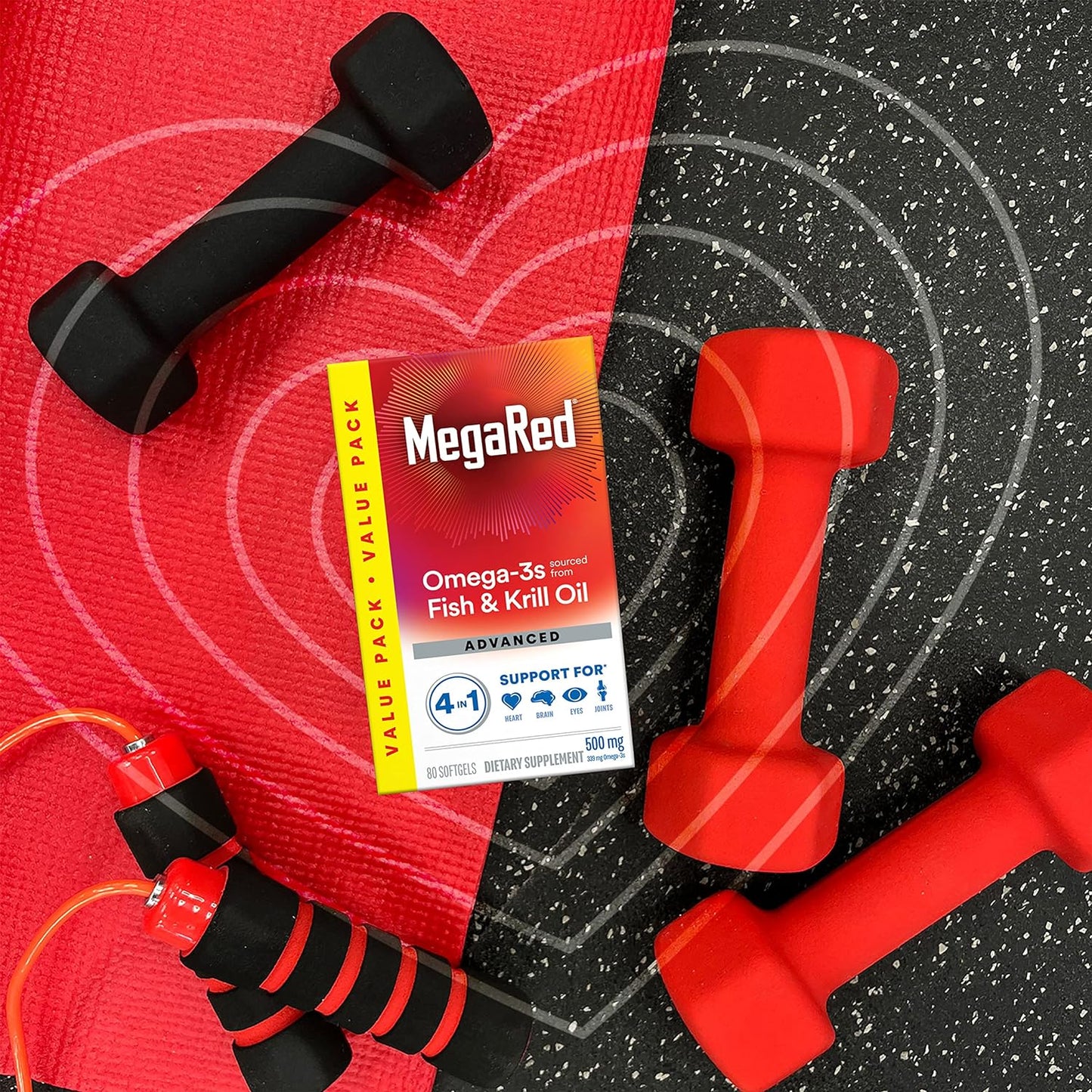 Megared Omega 3 Fish Oil & Antarctic Krill Oil Softgels for Brain, Heart, Joints & Eye Support, (80 Count Bottle)