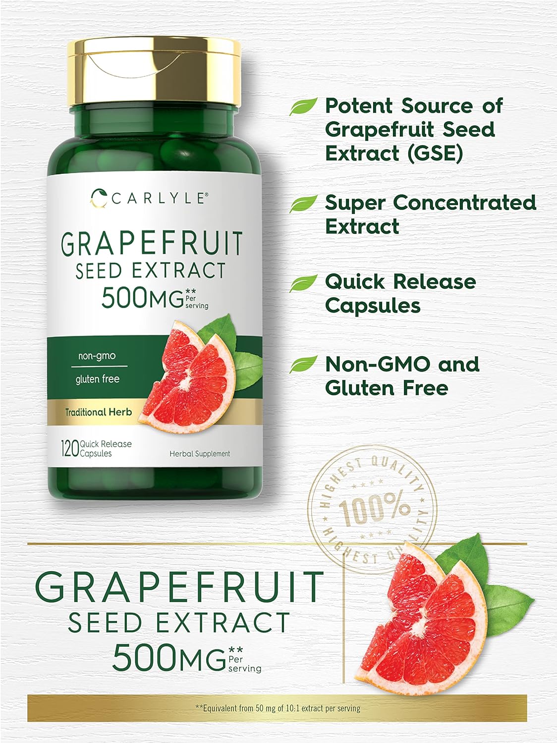 Carlyle Grapefruit Seed Extract  500 mg 120 Capsules