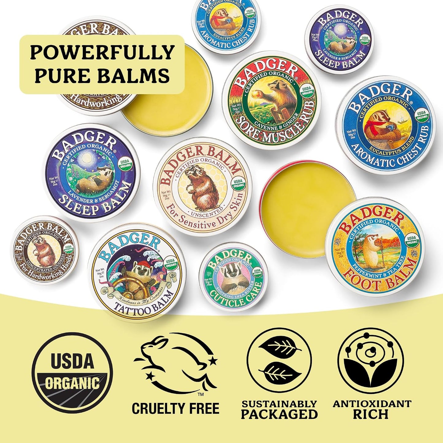 Badger Foot Balm, 100% Organic Foot Cream - 2 oz Tin, 2-Pack