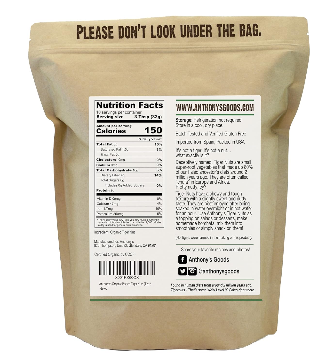 Anthony's Organic Peeled Tiger Nuts, 12 oz
