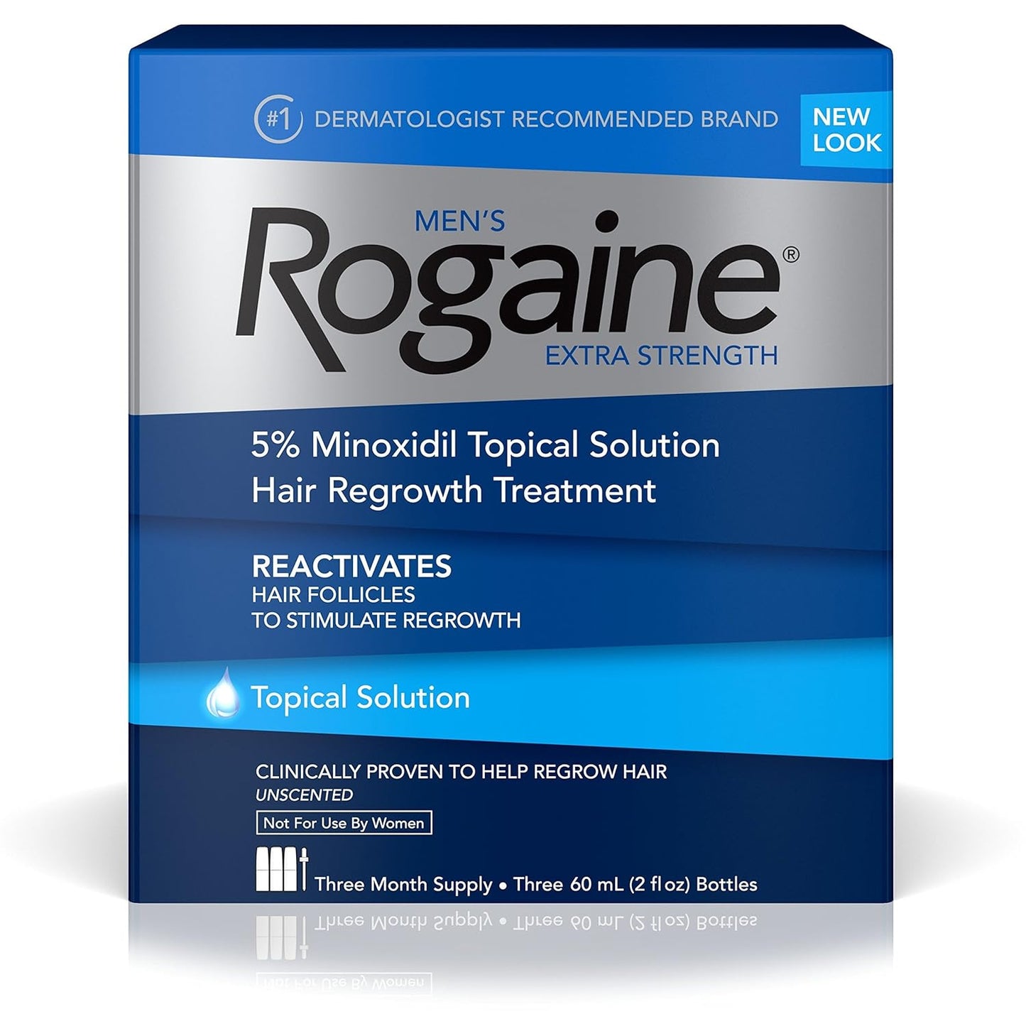 Men's Rogaine Extra Strength 5% Minoxidil Topical Solution for Thin Hair, Hair Loss Treatment to Regrow Fuller, Thicker Hair, 3-Month Supply, 3 x 2 fl. oz
