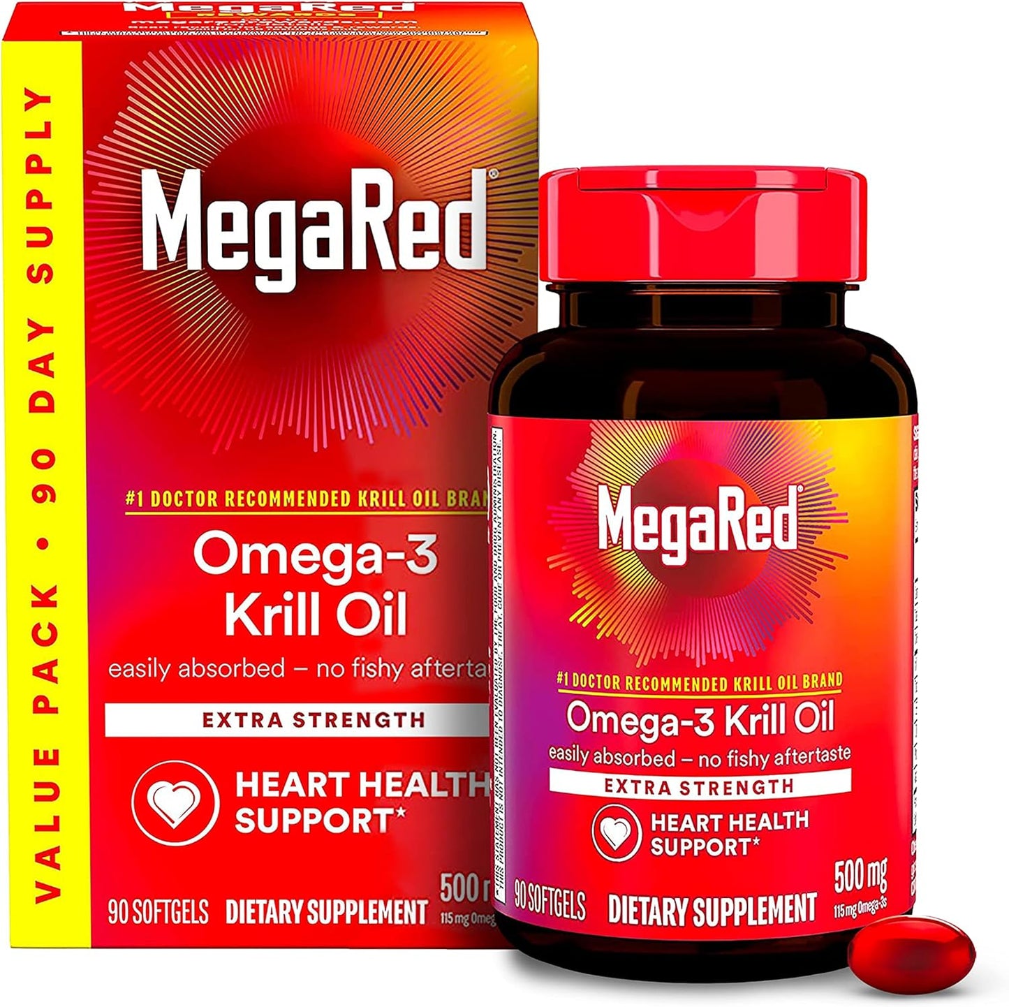 MegaRed Antarctic Krill Oil 500mg Omega 3 Fatty Acid Supplement,90 count