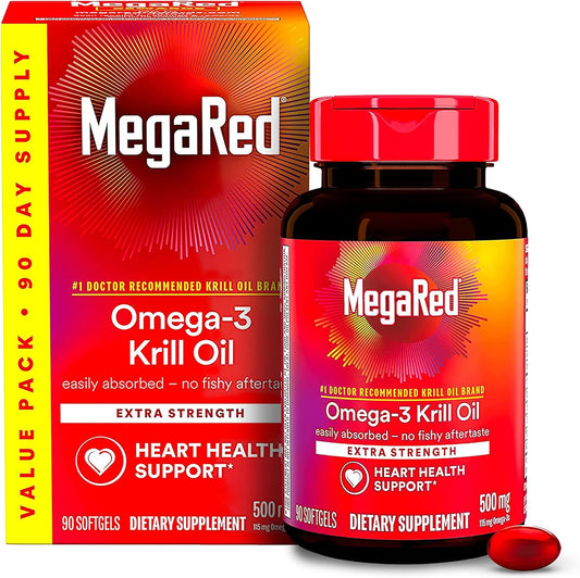 MegaRed Antarctic Krill Oil 500mg Omega 3 Fatty Acid Supplement,90 count
