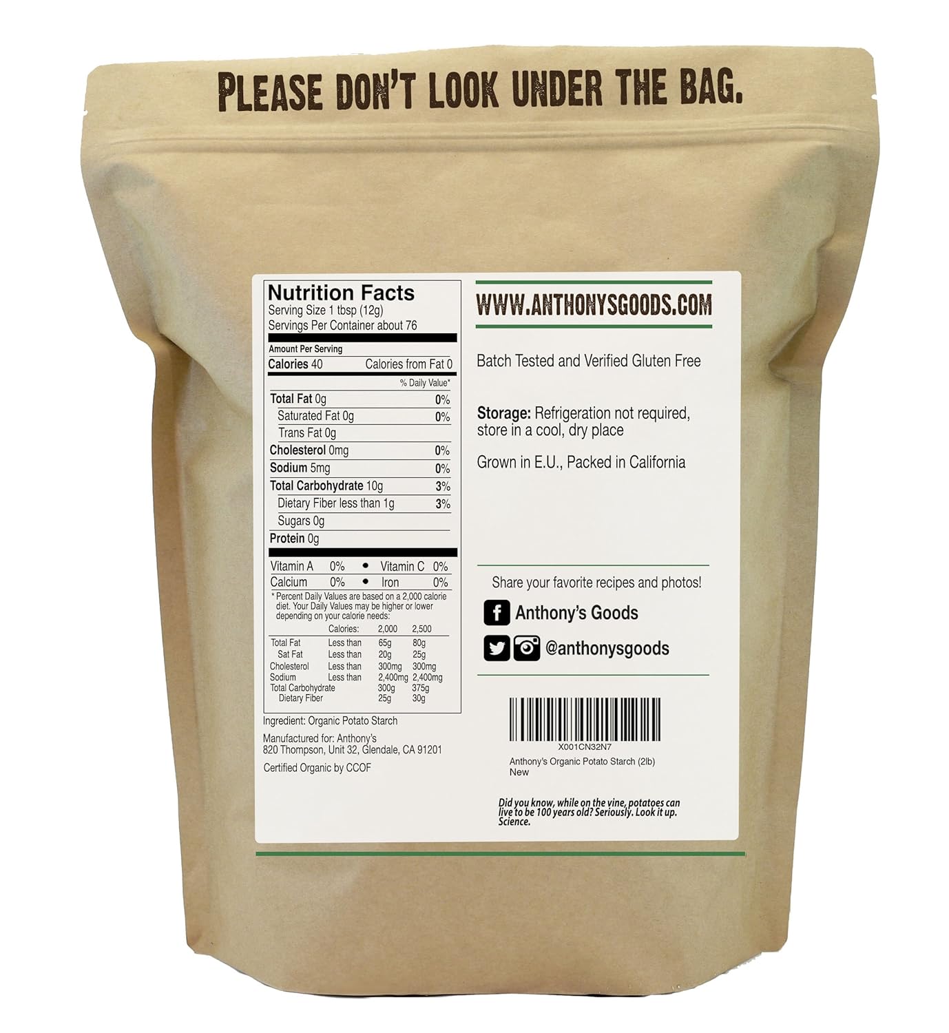 Anthony's Organic Potato Starch 2 lb