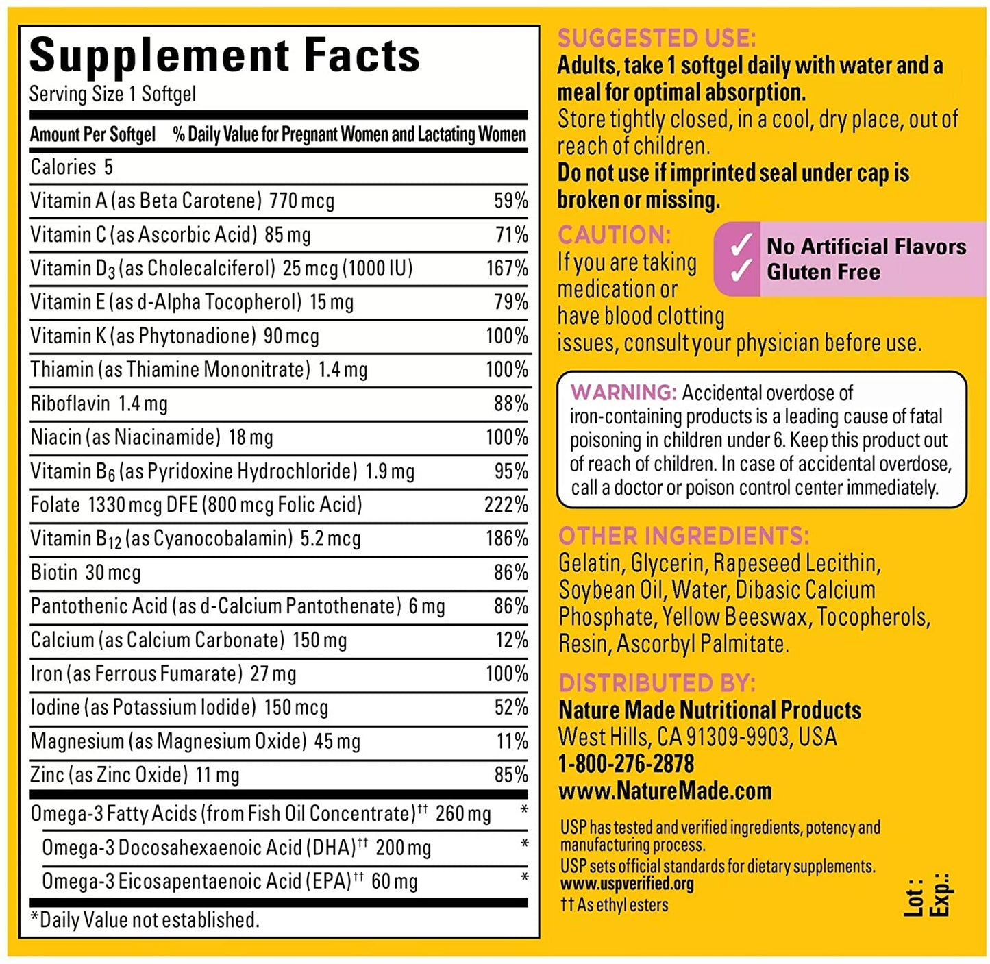 Nature Made Prenatal with Folic Acid + DHA,110 Softgels