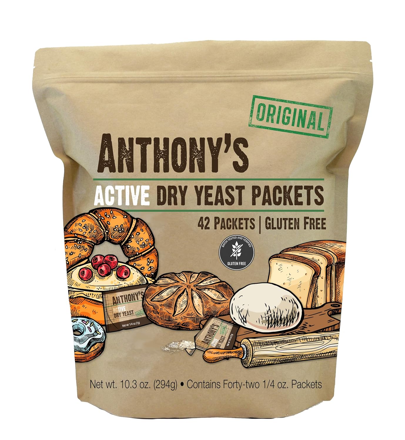 Anthony's Active Dry Yeast Packets, Contains 42 Individual Packets