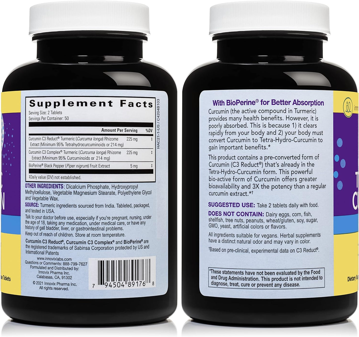 InnovixLabs Turmeric Curcumin with Black Pepper - 100 tablets