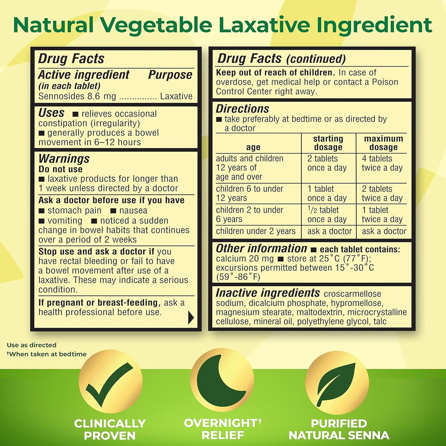 Senokot Regular Strength 50 Tablets Natural Vegetable Laxative Ingredient