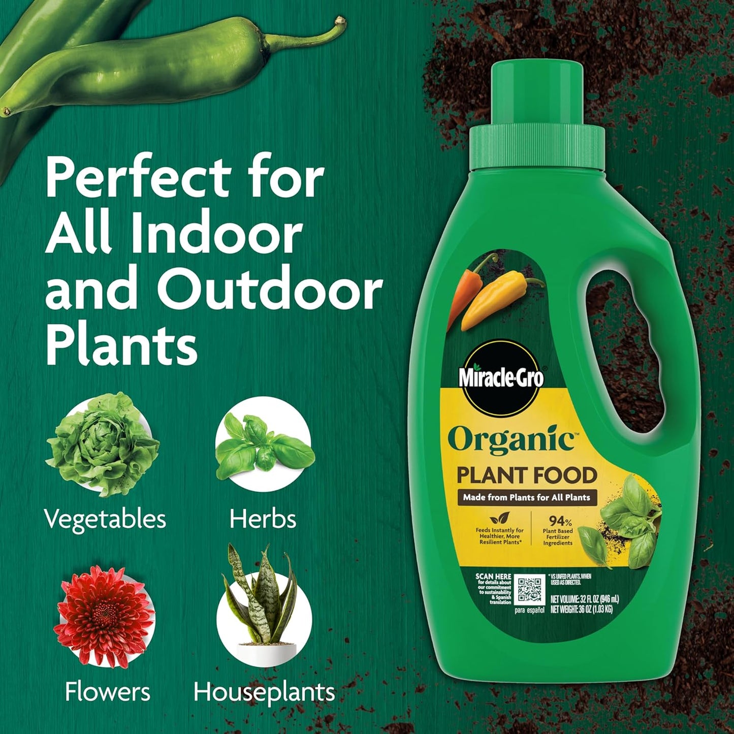 Miracle-Gro Organic Plant Food, Made from Plants for All Plants -32 oz.