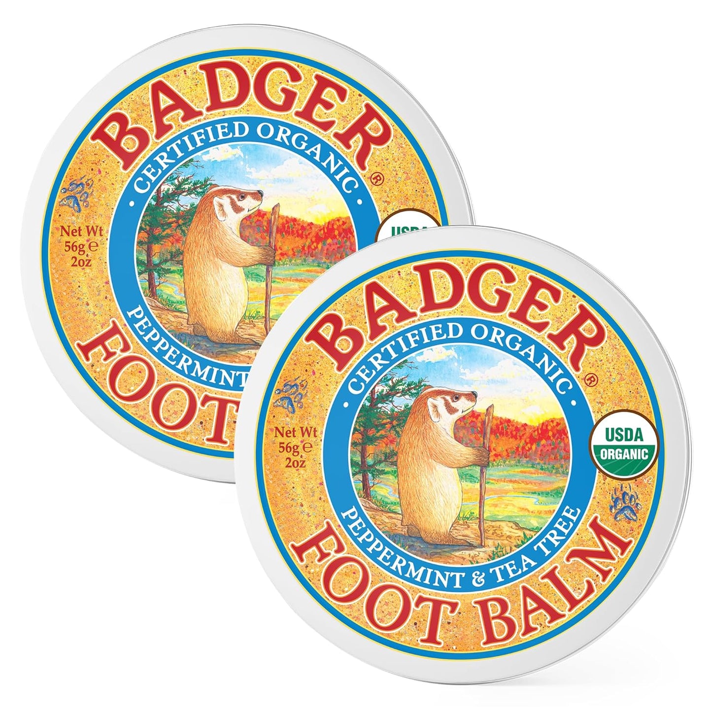 Badger Foot Balm, 100% Organic Foot Cream - 2 oz Tin, 2-Pack