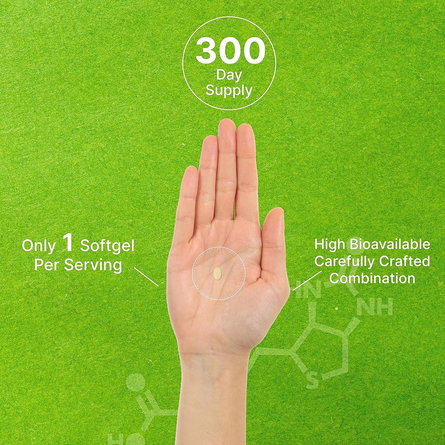 Biotin  Plus Hyaluronic Acid 25mg with Coconut Oil, 300 Softgels