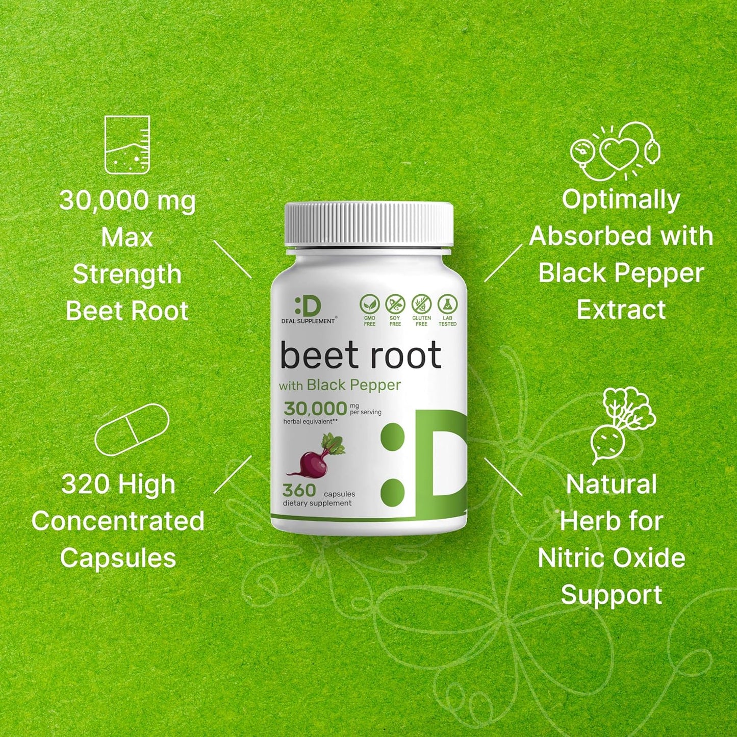 Beet Root with Black Pepper 360 capsules