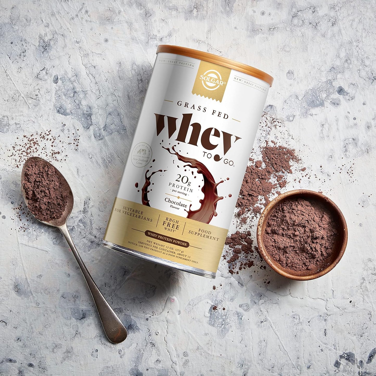 Solgar Grass Fed Whey to Go Protein Powder Chocolate, 13.2 oz