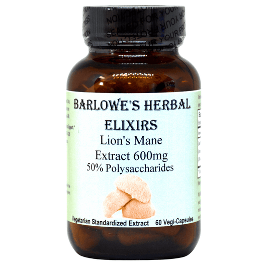 Barlowe's Herbal Elixirs  Lion's Mane Extract 50% Polysaccharides 600mg 60 Veggie Capsules