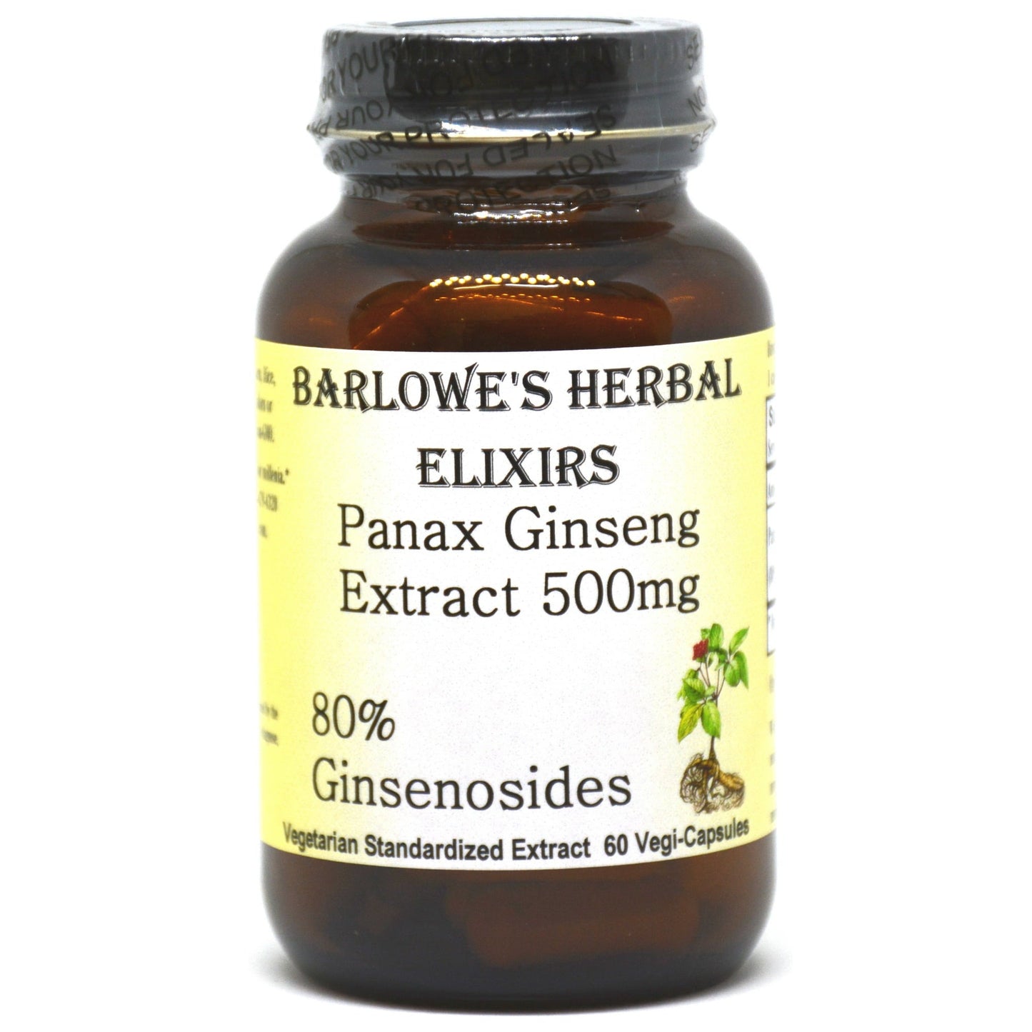 Barlowe's Herbal Elixirs Panax Ginseng Extract 500mg 60 Veggie Capsules