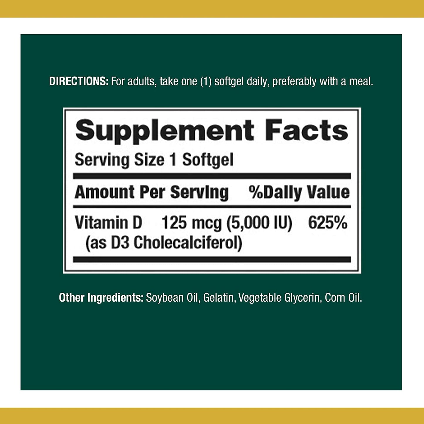 Nature's Bounty for immune support Vitamin D 125mg 5000IU, 150 Softgels